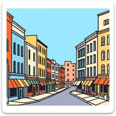 retro 1930s city street scene with anthropomorphised animals in t-shirts and shorts walking, black and white sticker