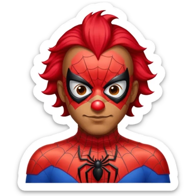 Create a man in a spider man costume with only clown nose sticker
