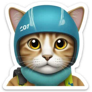 cat with skis sticker