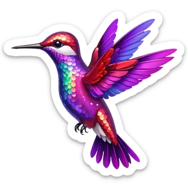 hummingbird with red and purple with glitter sticker