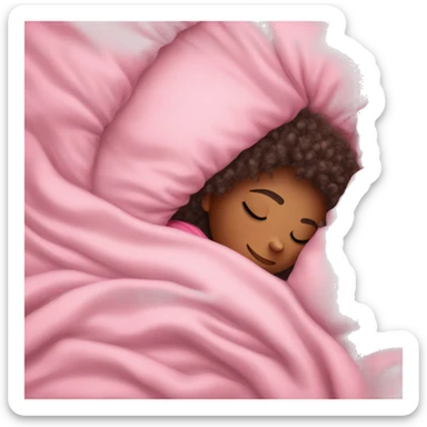 curly haired girl sleeping in bed under pink covers  sticker