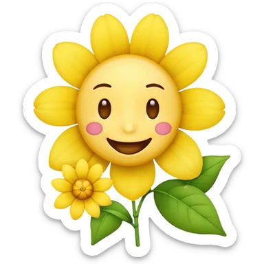 a yellow emoji hoalding a flower in is moutgh sticker