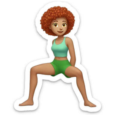 lightskin red haired girl stretching to touch her toes out with hand on her green shorts  sticker