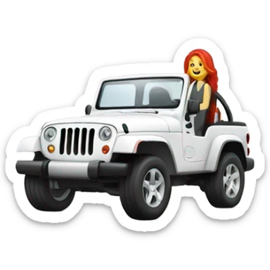 White Jeep with a red headed girl driving sticker
