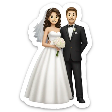 brunette hair bride and husband sticker
