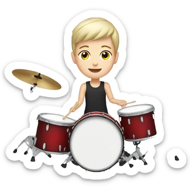 teenager with white skin and short hair playing drums sticker