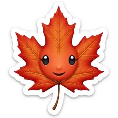 emoji, feuille d'érable couleur vermeille, deux yeux ronds noirs brillants sticker