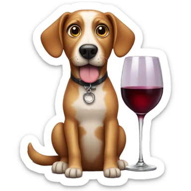 dog with big eyes and glass of wine sticker