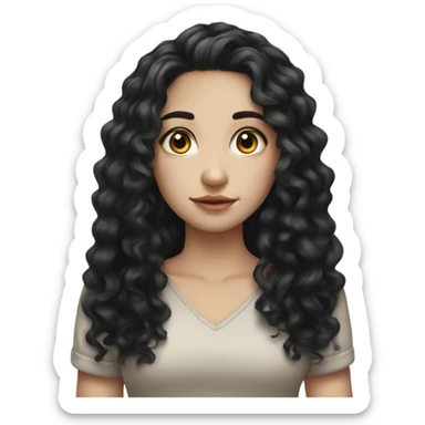 Beautiful girl, long black hair, curly hair, deep brown eyes, pale skin sticker