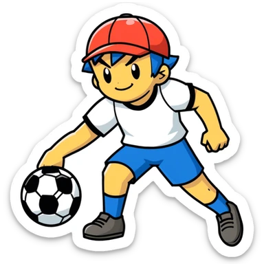 Hot handsomeb muscular 6ft tall smiling happy clean shaven Ash Ketchum playing soccer with his pokemon ball sticker