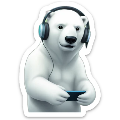 polar bear in a park listening music with headphones sticker
