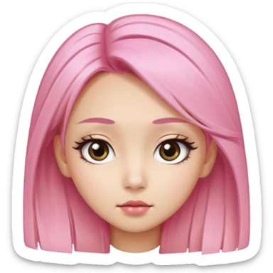 An Asian girl with pink-blonde hair, big eyes, thick eyebrows, and long eyelashes; only her head... sticker
