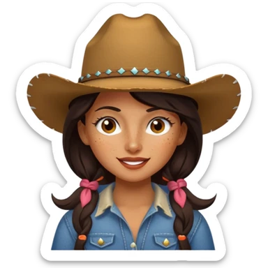 Tan skin girl with freckles dark hair winking wearing a cowboy hat  sticker