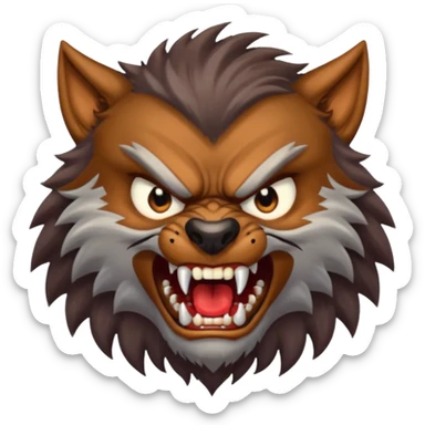 Create an emoji of Werewolf half bodied till waist sharp nails angry face brown sticker