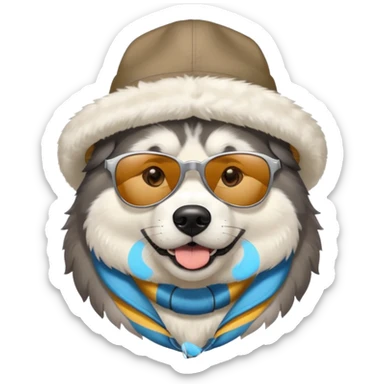 Alaskan Malamute dog, park, people sticker