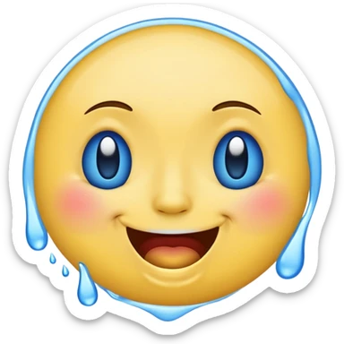 Emoji, yellow round laughing face, blue tears of joy on it. 2 big blue tears on each of the 2 cheeks sticker