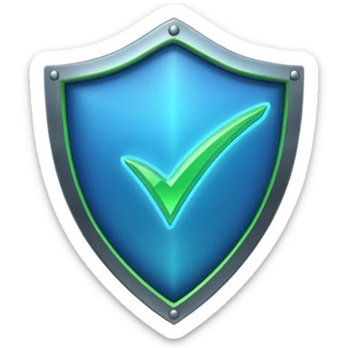 blue shield with a bright neon green check mark clearly visible in the center sticker