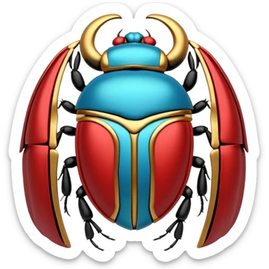 colorful cyan, red, and gold, shiny ancient Egyptian-styled holy metal scarab  sticker