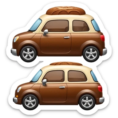 A cute small car, emoji style, side view, adorable tiramisu car, dusting of cocoa, creamy texture, dessert-inspired sticker