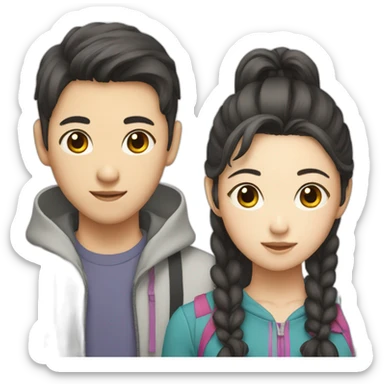 Teen Korean boy with a girl who has two side pony tails sticker