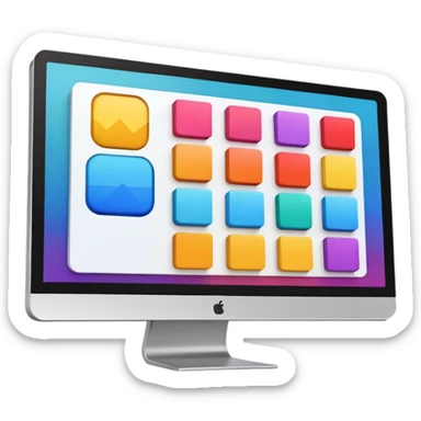 A monitor screen, showing some colorful UI design elements and layouts like rectangles, squares, etc. sticker