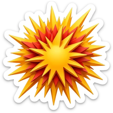 A 3D Apple-style emoji of a bold, jagged explosion shape with layered red, orange, and yellow colors, sharp irregular edges, and a dynamic burst effect sticker