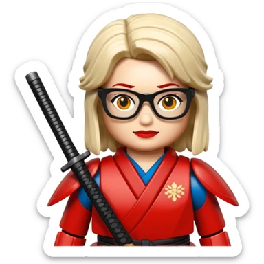 lego Samurai with glasses, Warrior in red samurai armor, female, with katana sticker