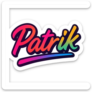 The name 'Patrik' in a modern, colorful gradient font with a dark outline, on a transparent background. The name is either underlined or partially underlined with a dynamic, slanted underline, styled in the manner of the provided sample images. sticker