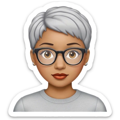 Young light skin African American woman with short gray haircut and glasses sticker