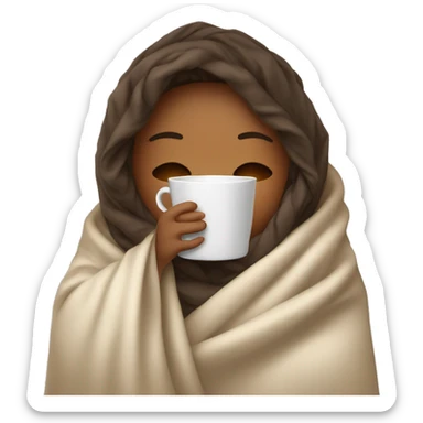 girl inside a blanket sipping coffee eyes closed sticker