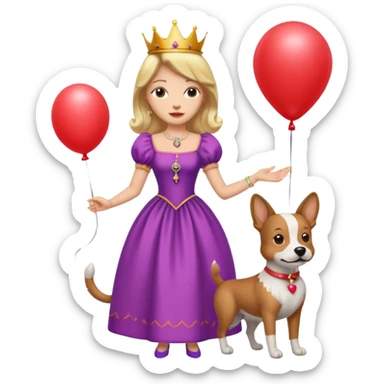 queen wearing dress, holding balloon in shape of number dog sticker