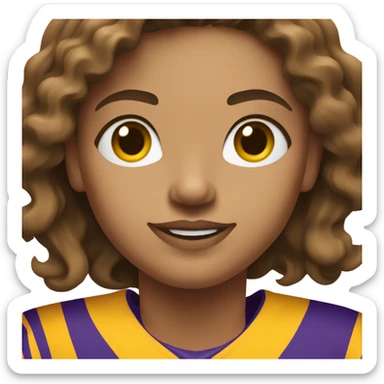 Medium skin woman with long wavy brown hair wearing lsu jersey sticker