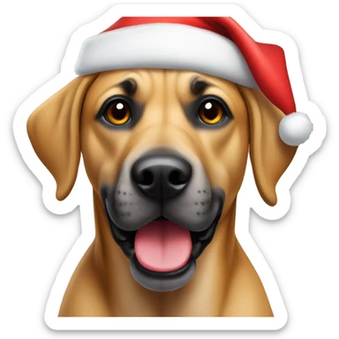 Black mouth cur dog wearing Santa hat sticker
