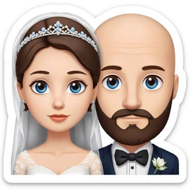 Brunette brown eyed bride and bald bearded blue eyed husband sticker