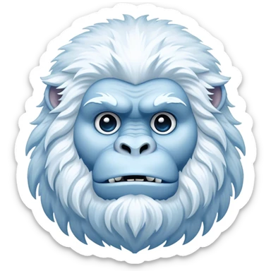 Cinematic Noble Yeti Portrait Emoji, Grand and enigmatic, with a towering, snow-dusted figure in pristine whites and cool blues, exuding ancient, mystical wisdom and stoic majesty, simplified yet exquisitely detailed with frosty textures, glowing with a gentle, icy outline that captures the awe-inspiring presence of a guardian of the frozen wilds! sticker