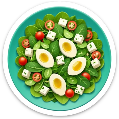 Salad community avatar in clean style illustration. Classic salads like Olivier, Greek or Tashkent, vibrant greens and colorful ingredients, simple shapes, flat design, high contrast, fresh and inviting. sticker