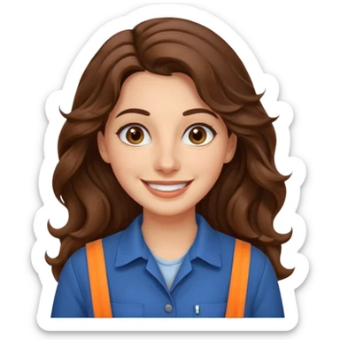 30 yr old italian woman, long brown wavy hair, big brown eyes, huge smile, work clothes, no bangs,  sticker