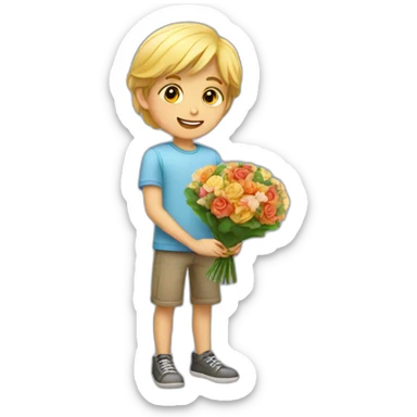 A boy who offers a bouquet of flowers to a pretty blonde sticker
