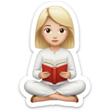 girl sitting, reading a book, blond hair, dressed in white clothes sticker
