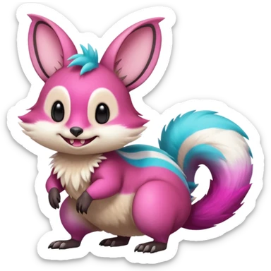 Cyan-Magenta-gradients Minccino-Emolga-Numbat-Sergal-fusion-hybrid-animal-creature, full body sticker