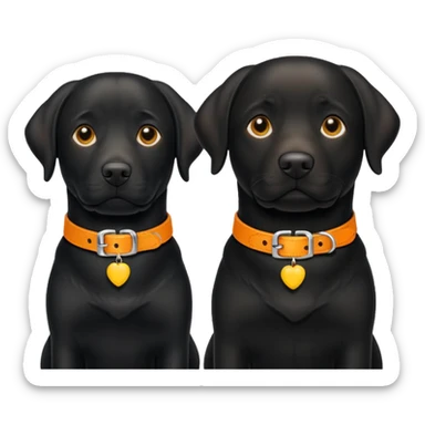 2 black labradors yellow and orange dog collar sticker