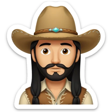 mexican man with long black hair and short beard and cowboy hat sticker