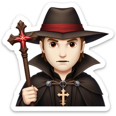 Vampire hunter with wooden stake and cross, ready to fight sticker