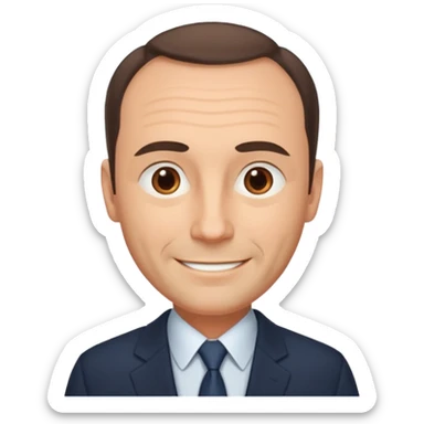 middle aged man, receding hairline, wearing a suit, warm smile emoji sticker
