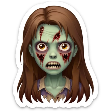 Girl zombie with brown long hair with teeth and serious face  sticker