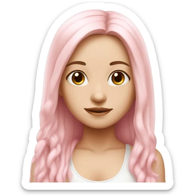 White skin girl in light pink yoga outfitot pink long hair sticker