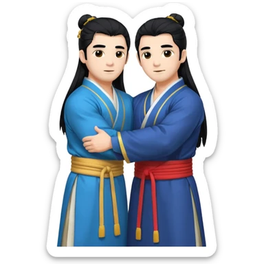 two muscled guys hugging in hanfu clothes, long hair sticker