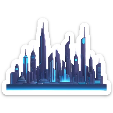 futuristic city skyline with AI elements representing the future of technology sticker