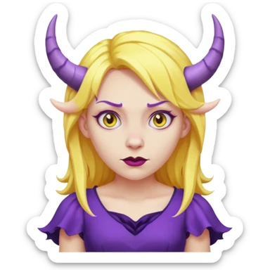  yellow hair girl with evil horns and purple dress sticker