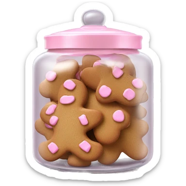 Realistic glass cookie jar with light pink lid full of gingerbread cookies isolated.  sticker